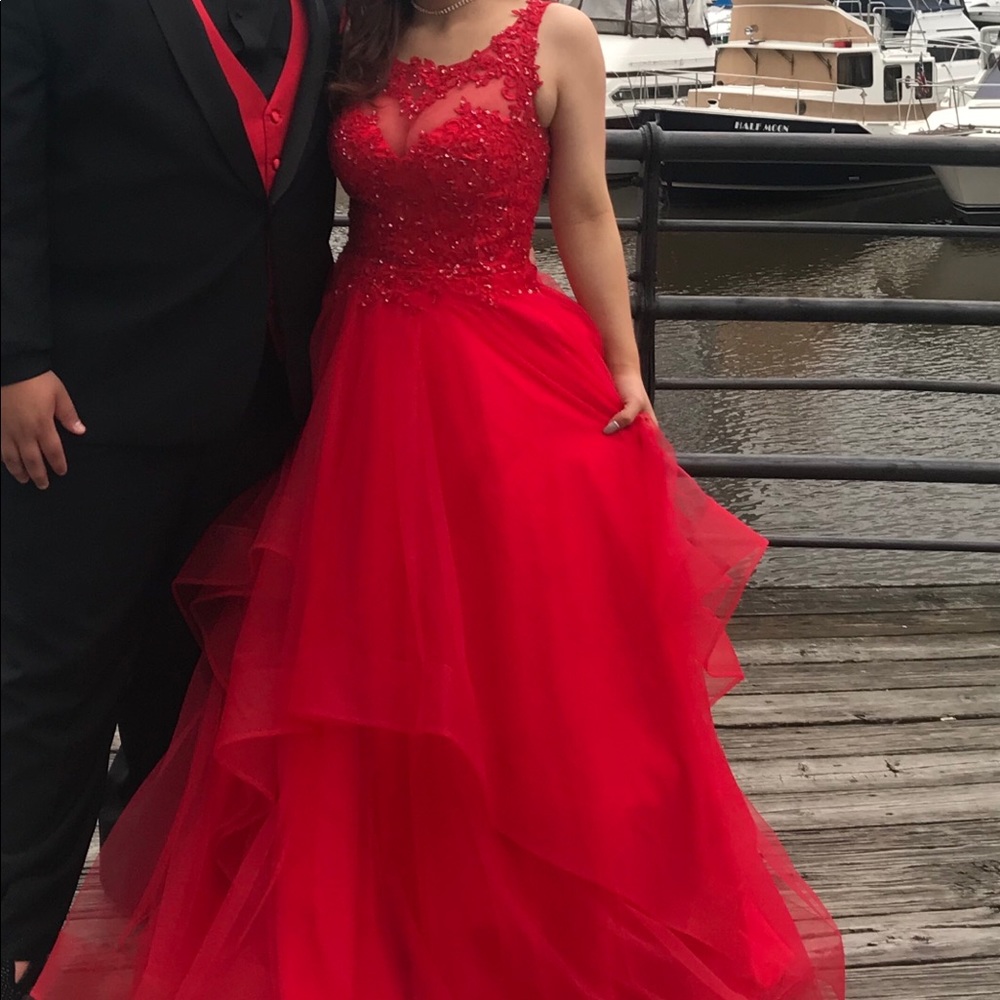 Long red prom dress